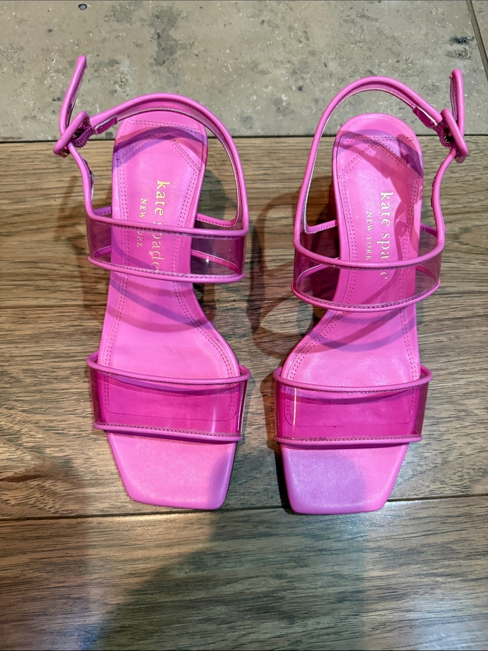 kate spade Pink Clear-Strap Square-Toe Sandals